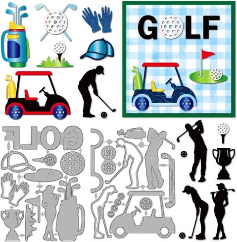 Mayjoydiy غولف موضوع المعادن يموت Cuts Golf Carts Clubs يموت القطع الرياضية القفازات القفازات نقش القالب قصاصات القصاصات ل DIY Scrapbooking بطاقة صنع الألبوم ديكور هدية ديكور in Kuwait