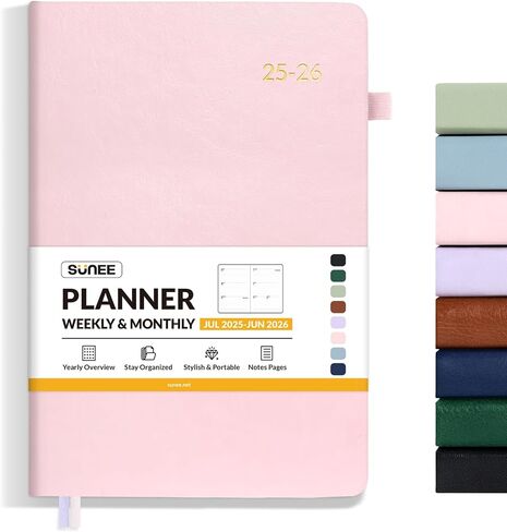 SUNEE 2025-2026 Weekly & Monthly Hardcover Planner 5.5" x 8.3" - 12 Month (July 2025 - June 2026), Small Academic Year Calendar Planner, Pocket, Notes, 100 GSM Paper, Peach Pink in Saudi Arabia