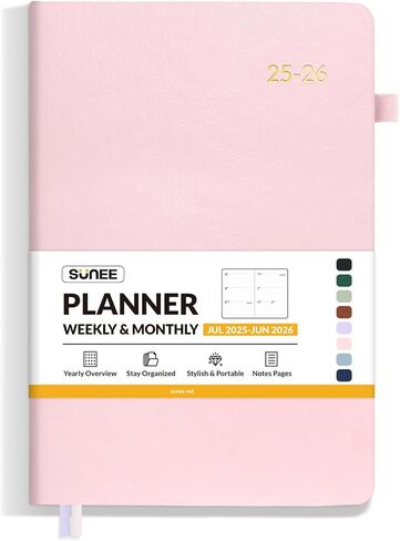 SUNEE 2025-2026 Weekly & Monthly Hardcover Planner 5.5" x 8.3" - 12 Month (July 2025 - June 2026), Small Academic Year Calendar Planner, Pocket, Notes, 100 GSM Paper, Peach Pink in Saudi Arabia