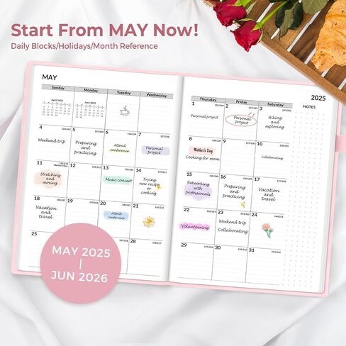 SUNEE 2025-2026 Weekly & Monthly Hardcover Planner 5.5" x 8.3" - 12 Month (July 2025 - June 2026), Small Academic Year Calendar Planner, Pocket, Notes, 100 GSM Paper, Peach Pink in Saudi Arabia