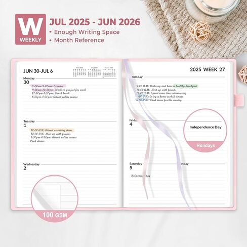 SUNEE 2025-2026 Weekly & Monthly Hardcover Planner 5.5" x 8.3" - 12 Month (July 2025 - June 2026), Small Academic Year Calendar Planner, Pocket, Notes, 100 GSM Paper, Peach Pink in Saudi Arabia