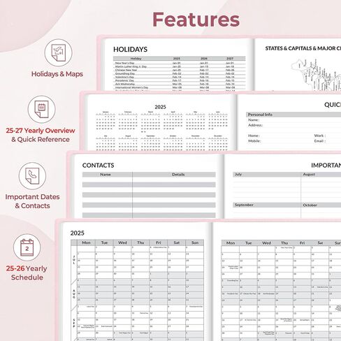 SUNEE 2025-2026 Weekly & Monthly Hardcover Planner 5.5" x 8.3" - 12 Month (July 2025 - June 2026), Small Academic Year Calendar Planner, Pocket, Notes, 100 GSM Paper, Peach Pink in Saudi Arabia