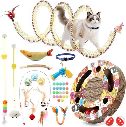 40 Pieces Cat Toys for Indoor Cats Kitty with Interactive Cat Tunnel Scratcher Feather Wand Plush Ball Toy Cat Collar Catnip Toys in Kuwait