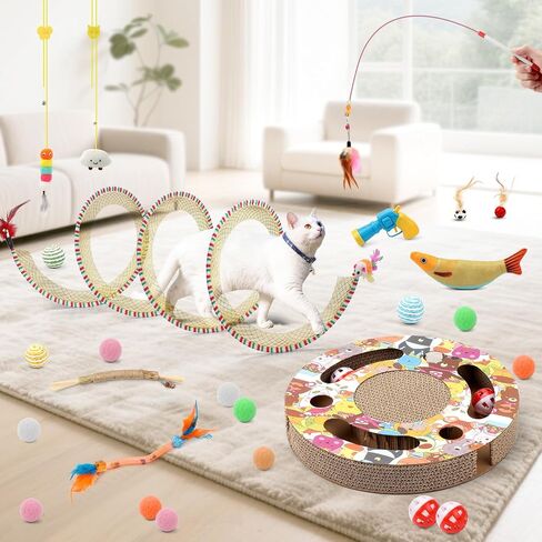 40 Pieces Cat Toys for Indoor Cats Kitty with Interactive Cat Tunnel Scratcher Feather Wand Plush Ball Toy Cat Collar Catnip Toys in Kuwait