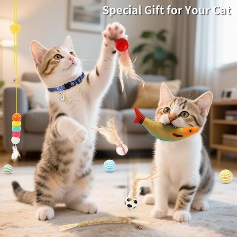 40 Pieces Cat Toys for Indoor Cats Kitty with Interactive Cat Tunnel Scratcher Feather Wand Plush Ball Toy Cat Collar Catnip Toys in Kuwait