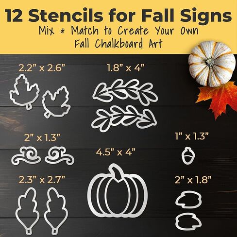 Stencil Magnetic Fall - 12 قالب الخريف لفن السبورة DIY ، ألواح البيضاء ، المطاعم ، لوحات الزفاف ، علامات الأعمال ، Blackboards | الإستنسل القابلة لإعادة الاستخدام لعلامات الطباشير in Kuwait