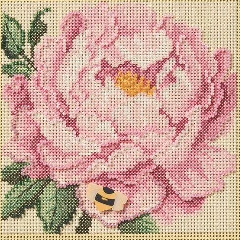 Mill Hill Peony Beaded Counted Cross Stitch Kit Buttons & Beads 2025 Spring Series MH142511, 5.25 x 5.25 inches, Multi in Saudi Arabia