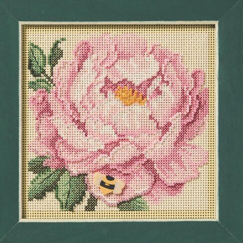 Mill Hill Peony Beaded Counted Cross Stitch Kit Buttons & Beads 2025 Spring Series MH142511, 5.25 x 5.25 inches, Multi in Saudi Arabia