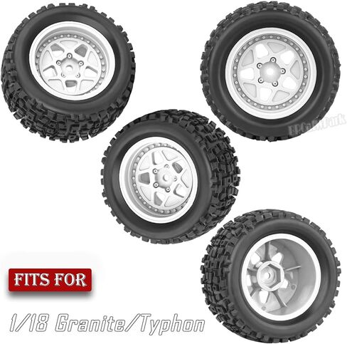 وعجلات وإطارات شاحنة شاحنة 12mm RC لـ 1/18 Granite/1/18 Typhon RC Monster Truck Car ، RC Drift Off Road Buggy Rally Truck ، 4pcs (Black) in Saudi Arabia