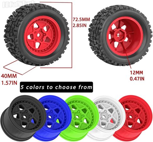 وعجلات وإطارات شاحنة شاحنة 12mm RC لـ 1/18 Granite/1/18 Typhon RC Monster Truck Car ، RC Drift Off Road Buggy Rally Truck ، 4pcs (Black) in Saudi Arabia