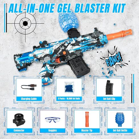 لعبة Gel Ball Blaster التلقائية لألعاب الفريق في الهواء الطلق-إطلاق النار على الكرة الصديقة للبيئة مع نظارات السلامة ، وتصميم ABS/نايلون عالي السرعة للأنشطة والهدايا العائلية (الأزرق) in Saudi Arabia