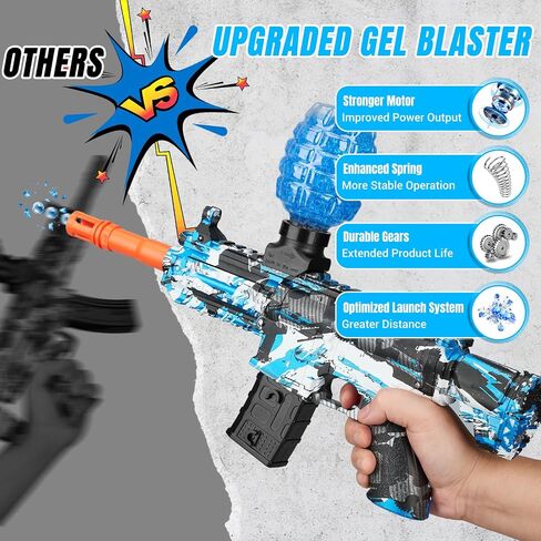 لعبة Gel Ball Blaster التلقائية لألعاب الفريق في الهواء الطلق-إطلاق النار على الكرة الصديقة للبيئة مع نظارات السلامة ، وتصميم ABS/نايلون عالي السرعة للأنشطة والهدايا العائلية (الأزرق) in Saudi Arabia