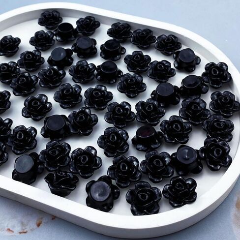 200pcs Acrylic Rose Flower Beads Candy Color Flat Back Spacer Beads Loose Pastel Colorful Decor for DIY Crafts Jewelry Making Bracelet Necklace Earrings(Black) in Saudi Arabia