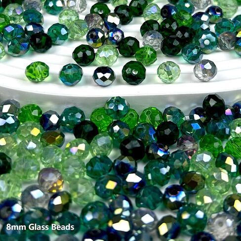 390pcs حبات زجاجية لتصنيع الأساور ، سلسلة خضراء 8 مم من الخرز السائبة الكريستال السائبة لاتفاق مجوهرات القلادة الحرف اليدوية DIY Suncatchers in Kuwait