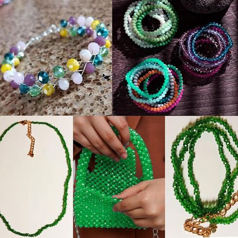 390pcs حبات زجاجية لتصنيع الأساور ، سلسلة خضراء 8 مم من الخرز السائبة الكريستال السائبة لاتفاق مجوهرات القلادة الحرف اليدوية DIY Suncatchers in Kuwait
