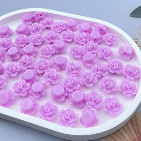 200pcs Acrylic Rose Flower Beads Candy Color Flat Back Spacer Beads Loose Pastel Colorful Decor for DIY Crafts Jewelry Making Bracelet Necklace Earrings(Black) in Saudi Arabia