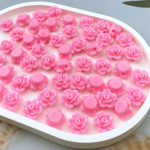 200pcs Acrylic Rose Flower Beads Candy Color Flat Back Spacer Beads Loose Pastel Colorful Decor for DIY Crafts Jewelry Making Bracelet Necklace Earrings(Black) in Saudi Arabia