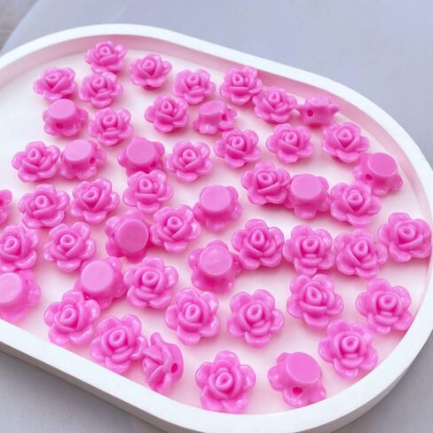 200pcs Acrylic Rose Flower Beads Candy Color Flat Back Spacer Beads Loose Pastel Colorful Decor for DIY Crafts Jewelry Making Bracelet Necklace Earrings(Black) in Saudi Arabia