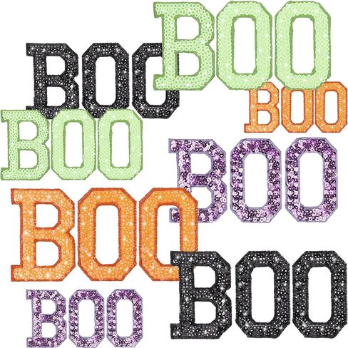 24 Pcs Halloween Boo Iron on Patches Sequin Iron on Patches Decorative Shiny Appliques for Clothing Bags Jackets Jeans Hats Backpacks Costume Accessory in Saudi Arabia