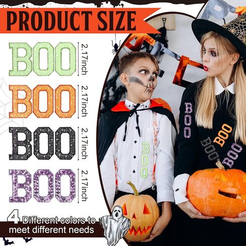 24 Pcs Halloween Boo Iron on Patches Sequin Iron on Patches Decorative Shiny Appliques for Clothing Bags Jackets Jeans Hats Backpacks Costume Accessory in Saudi Arabia