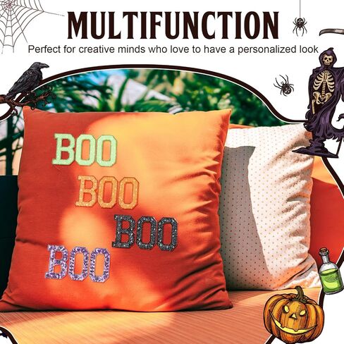 24 Pcs Halloween Boo Iron on Patches Sequin Iron on Patches Decorative Shiny Appliques for Clothing Bags Jackets Jeans Hats Backpacks Costume Accessory in Saudi Arabia
