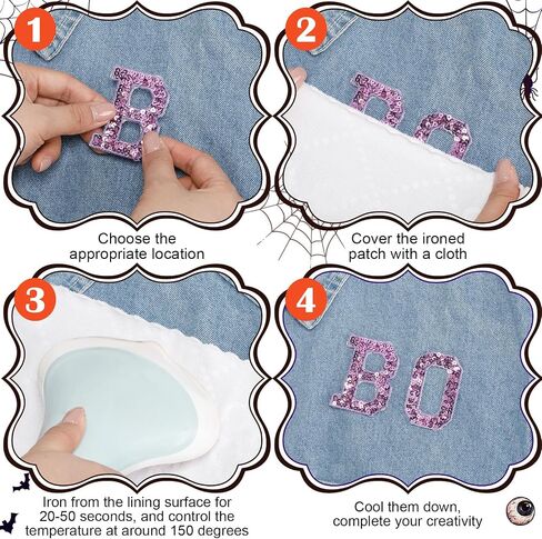 24 Pcs Halloween Boo Iron on Patches Sequin Iron on Patches Decorative Shiny Appliques for Clothing Bags Jackets Jeans Hats Backpacks Costume Accessory in Saudi Arabia