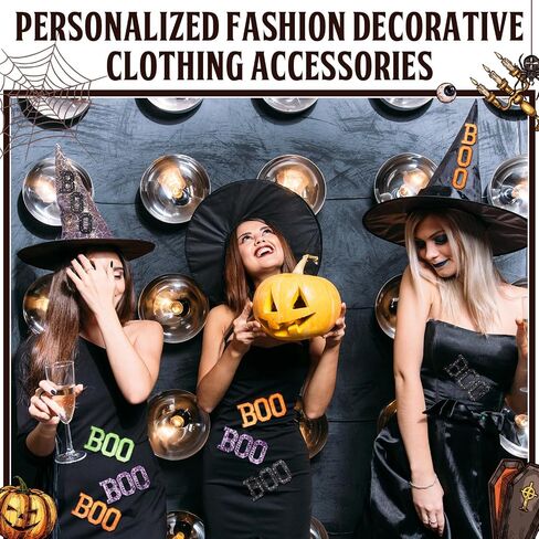 24 Pcs Halloween Boo Iron on Patches Sequin Iron on Patches Decorative Shiny Appliques for Clothing Bags Jackets Jeans Hats Backpacks Costume Accessory in Saudi Arabia