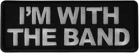 'I'm with The Band' Iron-on Patch, Black and Silver, 4 x 1.5 inch, Rock n Roll Backstage Pass Design in Saudi Arabia