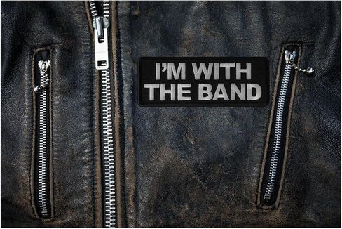 'I'm with The Band' Iron-on Patch, Black and Silver, 4 x 1.5 inch, Rock n Roll Backstage Pass Design in Saudi Arabia