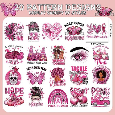 نقل DTF جاهز للضغط - 20pcs التوعية بسرطان الثدي الحديد على نقل tshirts ، حديد الشريط الوردي على بقع الشارات ، Power Hop in Kuwait