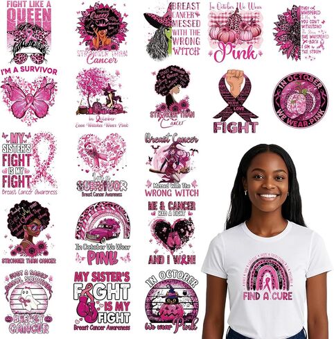 نقل DTF جاهز للضغط - 20pcs التوعية بسرطان الثدي الحديد على نقل tshirts ، حديد الشريط الوردي على بقع الشارات ، Power Hop in Kuwait