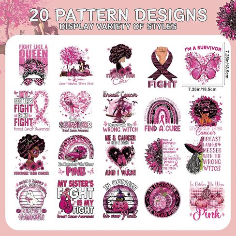 نقل DTF جاهز للضغط - 20pcs التوعية بسرطان الثدي الحديد على نقل tshirts ، حديد الشريط الوردي على بقع الشارات ، Power Hop in Kuwait