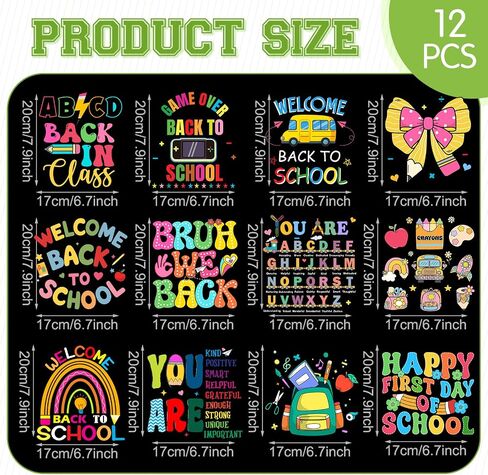 Glenmal 12 PCS العودة إلى الحديد المدرسي على عمليات النقل مرحبًا بك في School Patches HTV Heat Transfor in Saudi Arabia