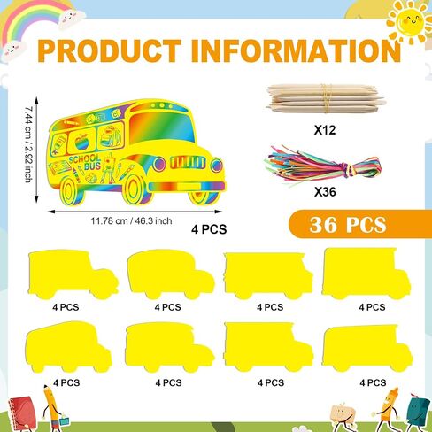 Whoaf 36 PCS مرحبًا بك في فن School Scratch Art و School Bus Scratch Cards اليوم الأول من هدايا المدارس للطلاب ، فالفوز DIY Crafts Party Favors in Saudi Arabia