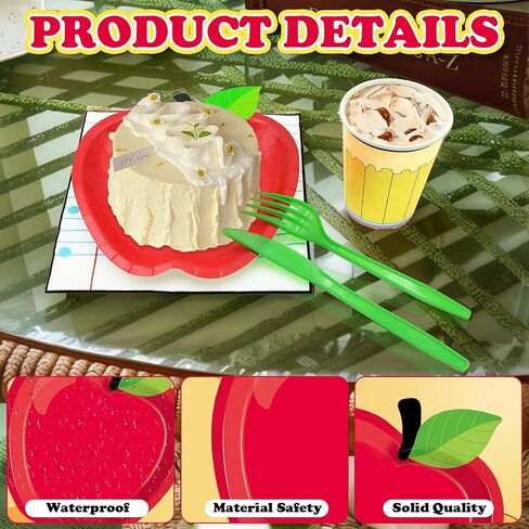 125pcs العودة إلى الزخارف المدرسية ، مناديل Apple Pents Cups Coups لليوم الأول من مستلزمات حفلات التخرج من معلمي المدارس (يخدم 25 ضيفًا) in Kuwait