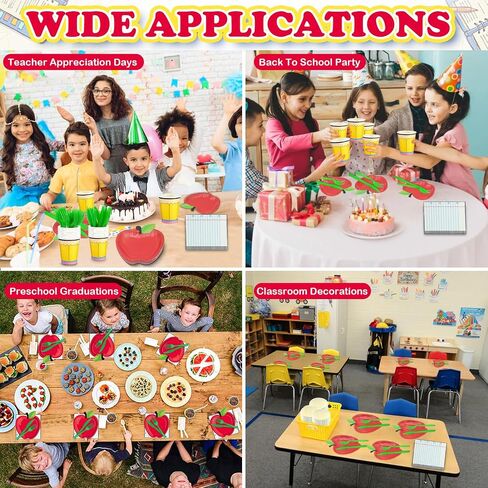 125pcs العودة إلى الزخارف المدرسية ، مناديل Apple Pents Cups Coups لليوم الأول من مستلزمات حفلات التخرج من معلمي المدارس (يخدم 25 ضيفًا) in Kuwait