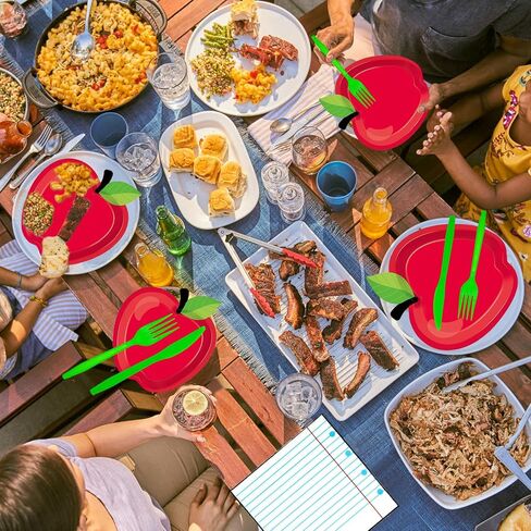 125pcs العودة إلى الزخارف المدرسية ، مناديل Apple Pents Cups Coups لليوم الأول من مستلزمات حفلات التخرج من معلمي المدارس (يخدم 25 ضيفًا) in Kuwait