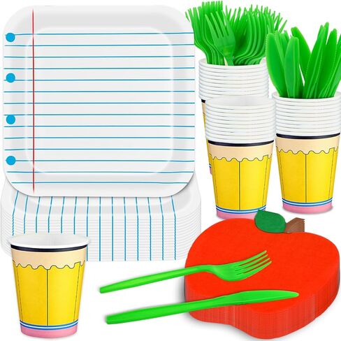 125pcs العودة إلى الزخارف المدرسية ، مناديل Apple Pents Cups Coups لليوم الأول من مستلزمات حفلات التخرج من معلمي المدارس (يخدم 25 ضيفًا) in Kuwait