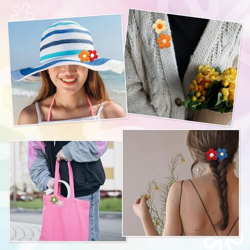 PATIKIL Crochet Flowers, 50 Pcs Applique Flowers for Craft Sewing Crochet Flowers Appliques Embellishments for DIY Hair Clothes Party Craft Decor, Water Blue/Cherry Pink in Saudi Arabia