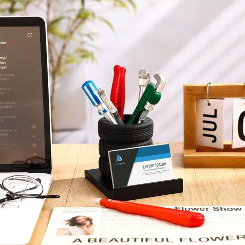 7 Pcs Car Pen Holder Tire Shape Stationery Set Gift Business Card Holder Automotive Desk Organizer Novelty Tool Wrench Pens Fun Tire Decor for Office Mechanic Men Car Lover Sales Accessories in Saudi Arabia