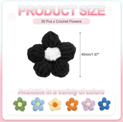 PATIKIL Crochet Flowers, 50 Pcs Applique Flowers for Craft Sewing Crochet Flowers Appliques Embellishments for DIY Hair Clothes Party Craft Decor, Water Blue/Cherry Pink in Saudi Arabia