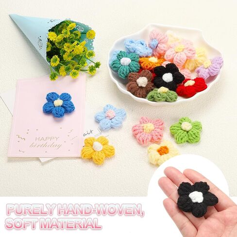 PATIKIL Crochet Flowers, 50 Pcs Applique Flowers for Craft Sewing Crochet Flowers Appliques Embellishments for DIY Hair Clothes Party Craft Decor, Water Blue/Cherry Pink in Saudi Arabia