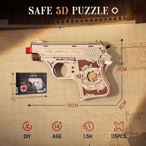 ROBOTIME Wooden Puzzles for Adults - M1906 Browning 3D Puzzle Kit - Hobby Craft for Adults Building Set in Saudi Arabia