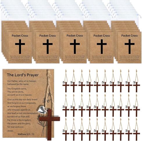 Bulk 30 Pocket Cross Cards Christian Gifts, Wooden Pocket Cross Charm Christian Religious Gifts Small Faith Based Comfort Baptism Gift Inspirational Gifts for Women Men(Hollow Out Heart) in Saudi Arabia