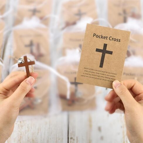 Bulk 30 Pocket Cross Cards Christian Gifts, Wooden Pocket Cross Charm Christian Religious Gifts Small Faith Based Comfort Baptism Gift Inspirational Gifts for Women Men(Hollow Out Heart) in Saudi Arabia