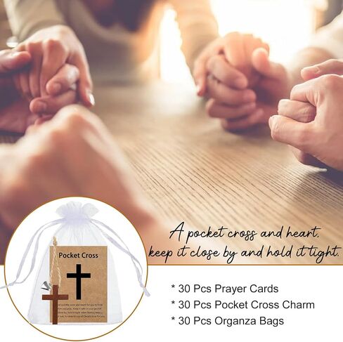 Bulk 30 Pocket Cross Cards Christian Gifts, Wooden Pocket Cross Charm Christian Religious Gifts Small Faith Based Comfort Baptism Gift Inspirational Gifts for Women Men(Hollow Out Heart) in Saudi Arabia