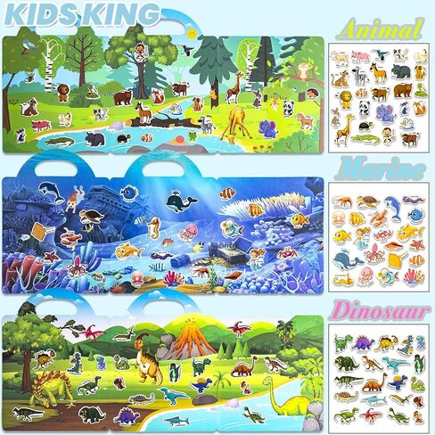 6 Pack Reusable Sticker Books for Kids, Waterproof Puffy Stickers - Toddler Travel Essential Quiet Time Activities Toys - Animal, Marine, Dinosaur, Traffic, Space and Organ (2-6 Age) in Saudi Arabia