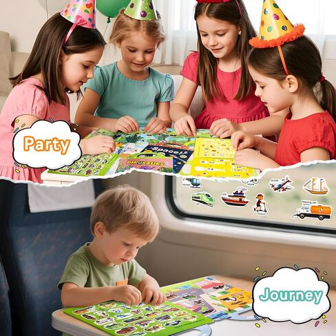 6 Pack Reusable Sticker Books for Kids, Waterproof Puffy Stickers - Toddler Travel Essential Quiet Time Activities Toys - Animal, Marine, Dinosaur, Traffic, Space and Organ (2-6 Age) in Saudi Arabia