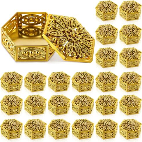 Yexiya 24 Pcs Indian Return Gifts for Pooja Bulk Hollow out Hexagon Candy Boxes Decorative Candy Containers Golden Hexagon Box Storage Gift Boxes for Wedding Christmas Birthday Party Decorating in Saudi Arabia