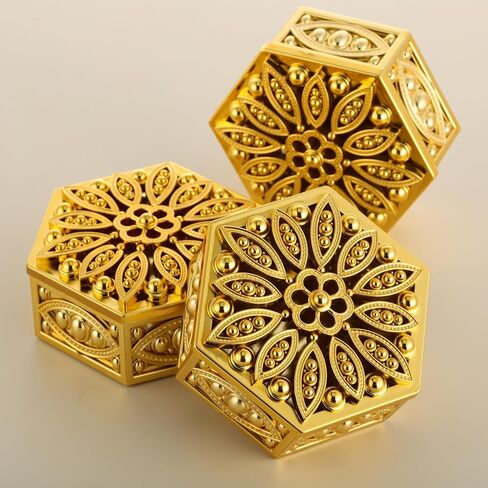 Yexiya 24 Pcs Indian Return Gifts for Pooja Bulk Hollow out Hexagon Candy Boxes Decorative Candy Containers Golden Hexagon Box Storage Gift Boxes for Wedding Christmas Birthday Party Decorating in Saudi Arabia